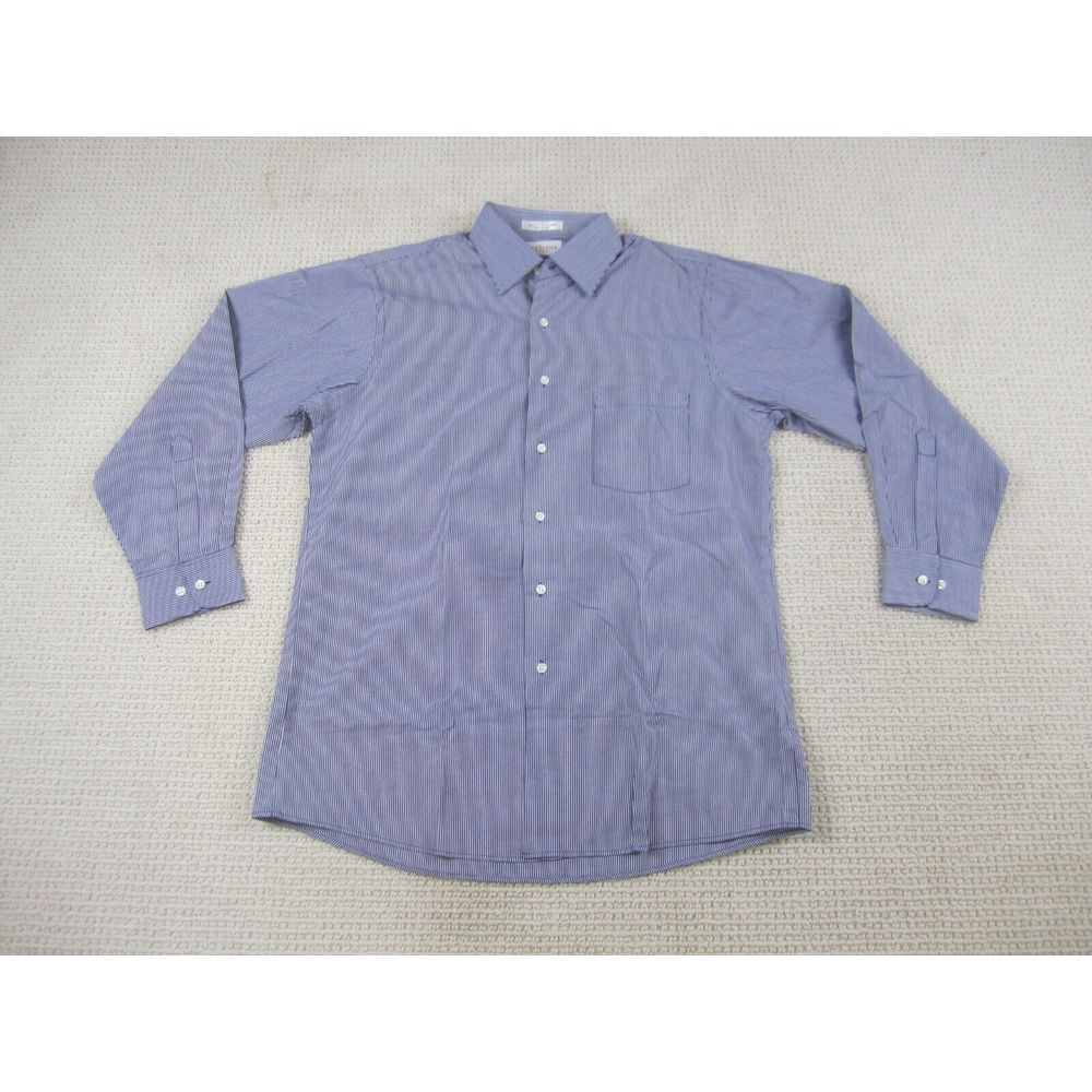 Van Heusen Shirt 15-15.5‎ 32/33 Blue Casual Button Down Striped Stretch Fit